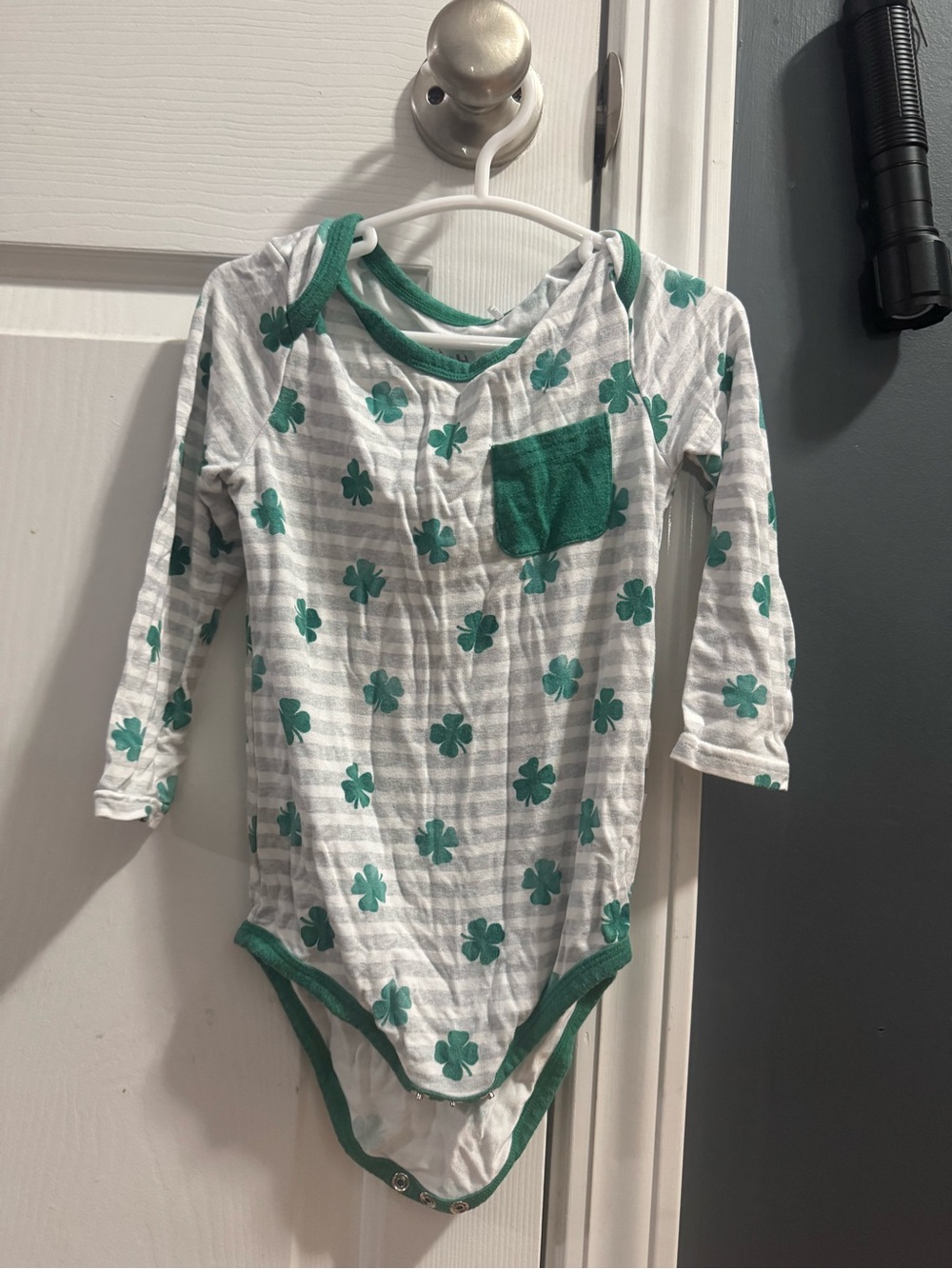 Little Sleepies White One-Piece with Green Clover Print